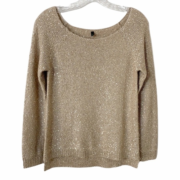 Benetton Gold Sequin Knit Sweater Top - Picture 1 of 10